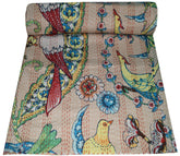 Handmade Indian Kantha Quilt, Kantha Blanket, Throw, Kantha, Hand Sewn Bedspread Bedding, Throw Flower & Bird Print Double Size